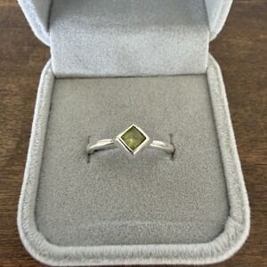 Dainty Square Cut Green Peridot 925 Sterling Silver Bezel Ring 6.5 Minimalist